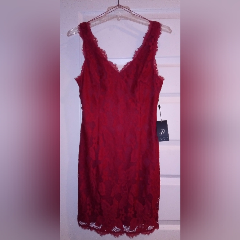 NEW Adriana Papell Beautiful Holiday Red lace cocktail dress Size 10 Petite NWT